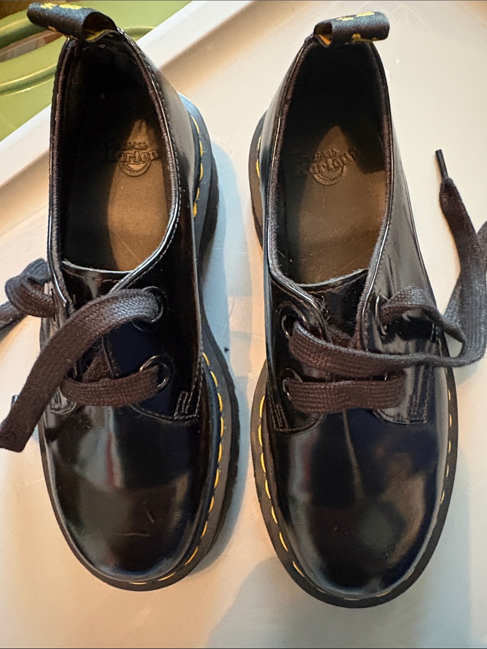 Dr. Martens Black Leather Lace-Up Shoes with Yellow Stitching US7 - Picture 2 of 6